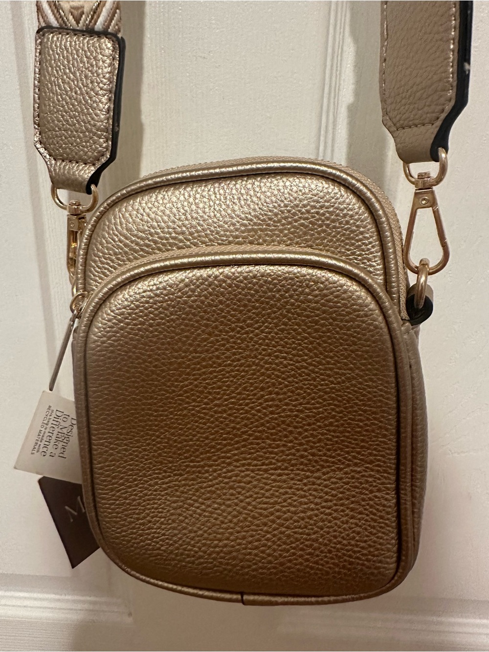 Women's Metallic Gold Crossbody Bag with Adjustable Strap